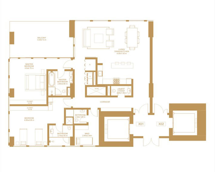 2 Bedroom : 1894 Sq.ft.